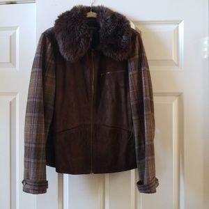 Brown suede front with light weight plaid sleeves